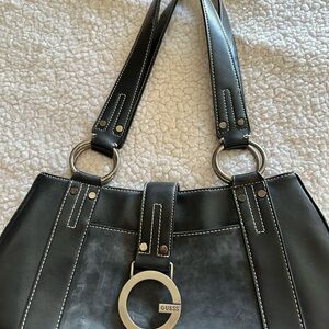 Guess Black Shoulder Bag with Silver-Tone Ring Charm